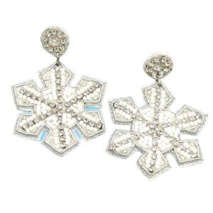 Viola Beaded Snowflake Dangle Earrings White Silver